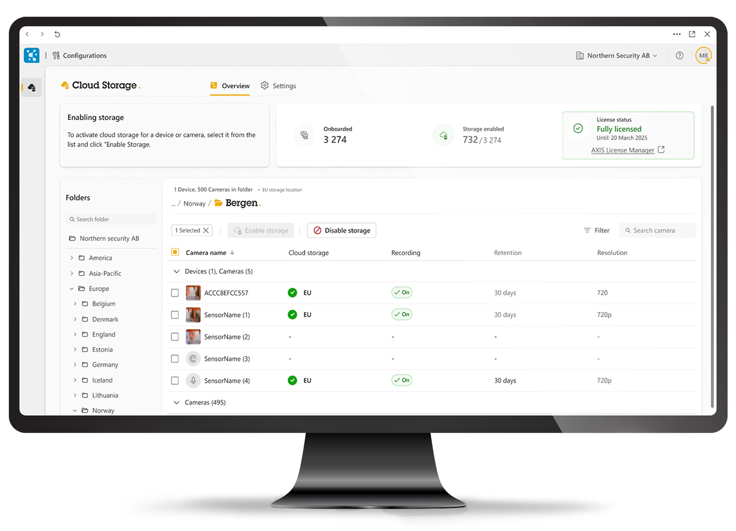 AXIS Camera Station Cloud Storage Monitor