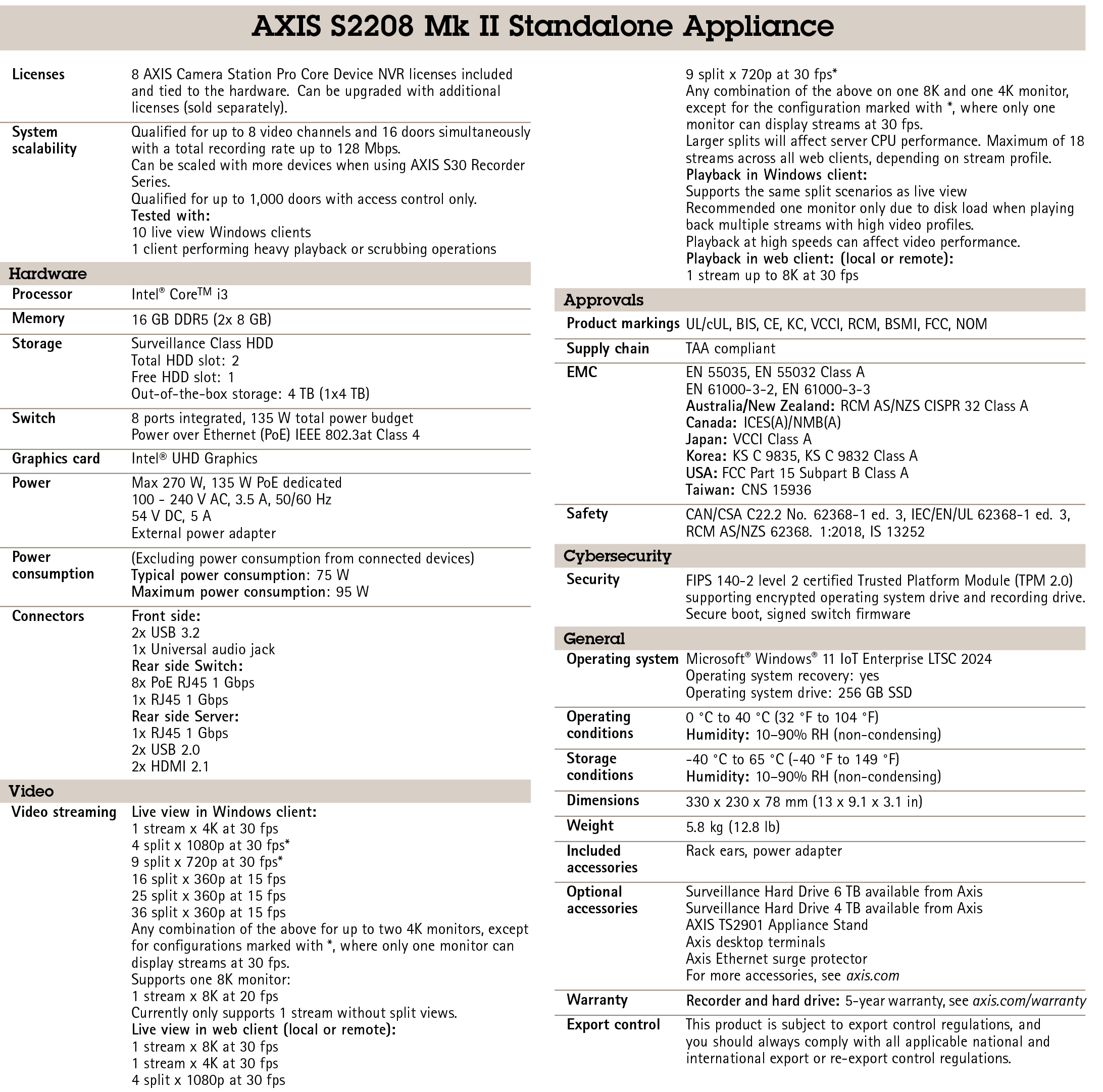 AXIS Camera Station S2208 MK II Video Recorder Appliance
