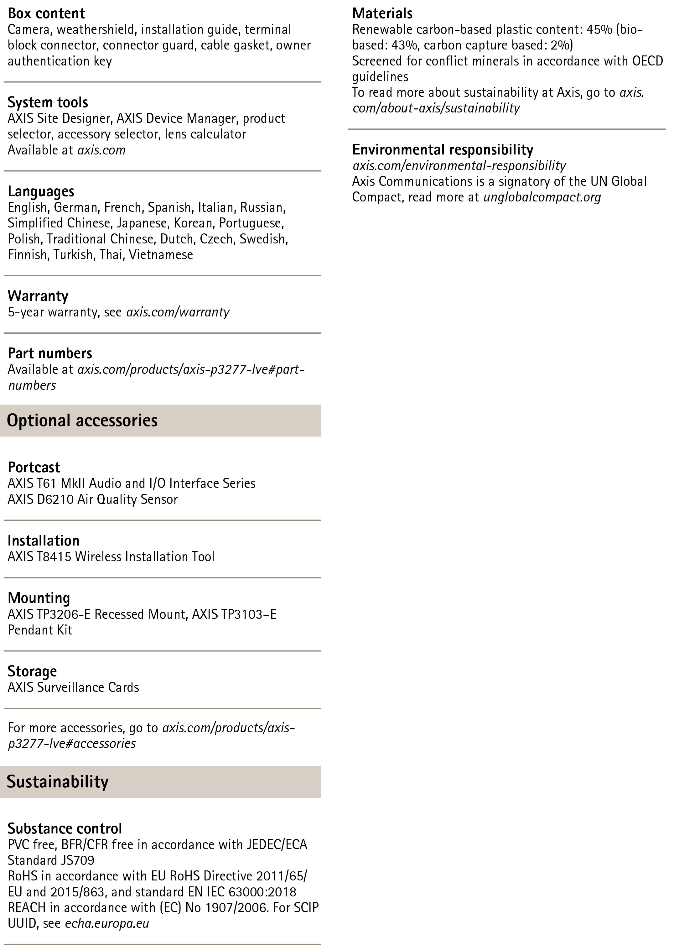 AXIS P3277-LVE Dome Video Camera