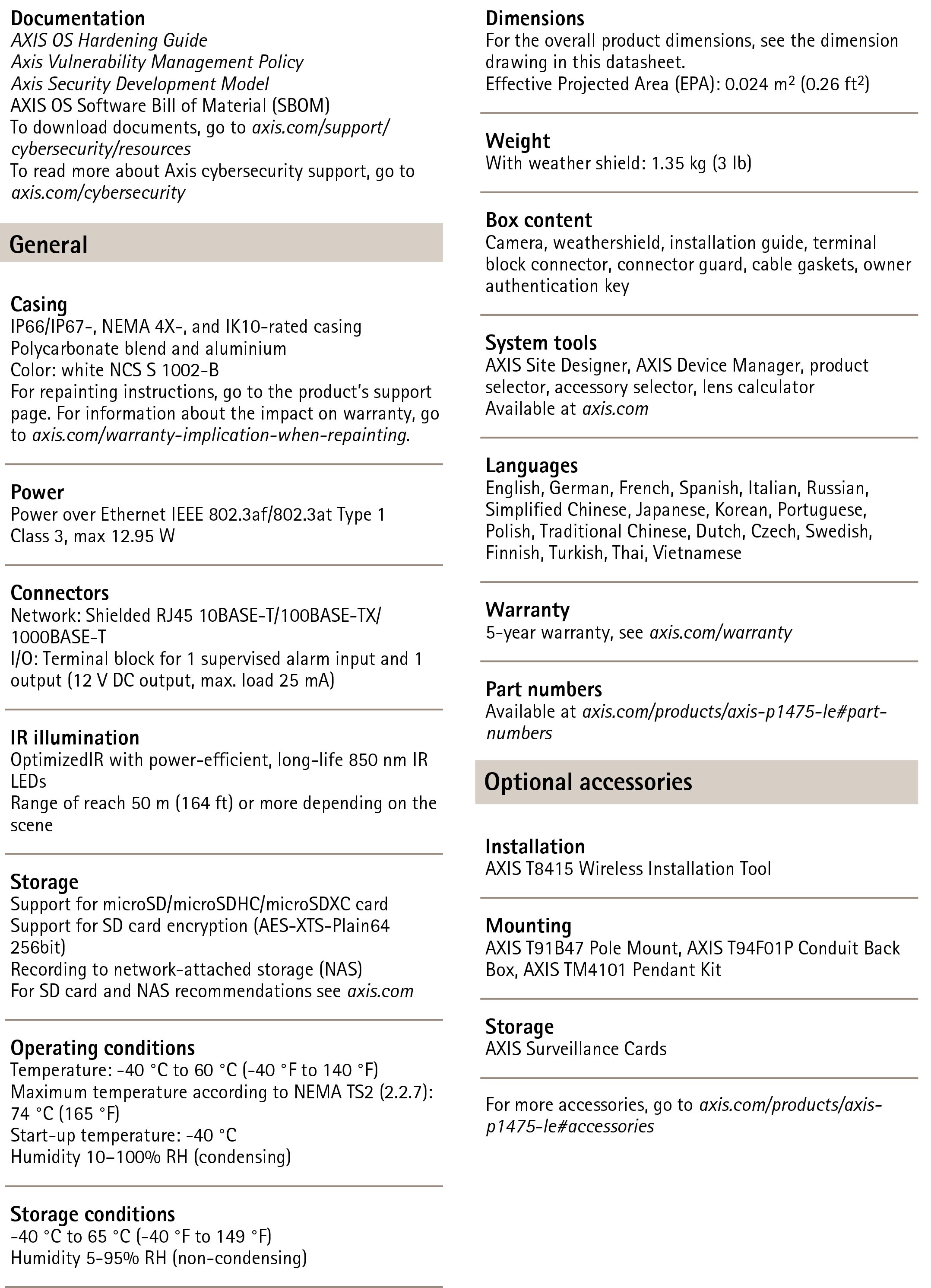 AXIS P1475-LE Bullet Camera