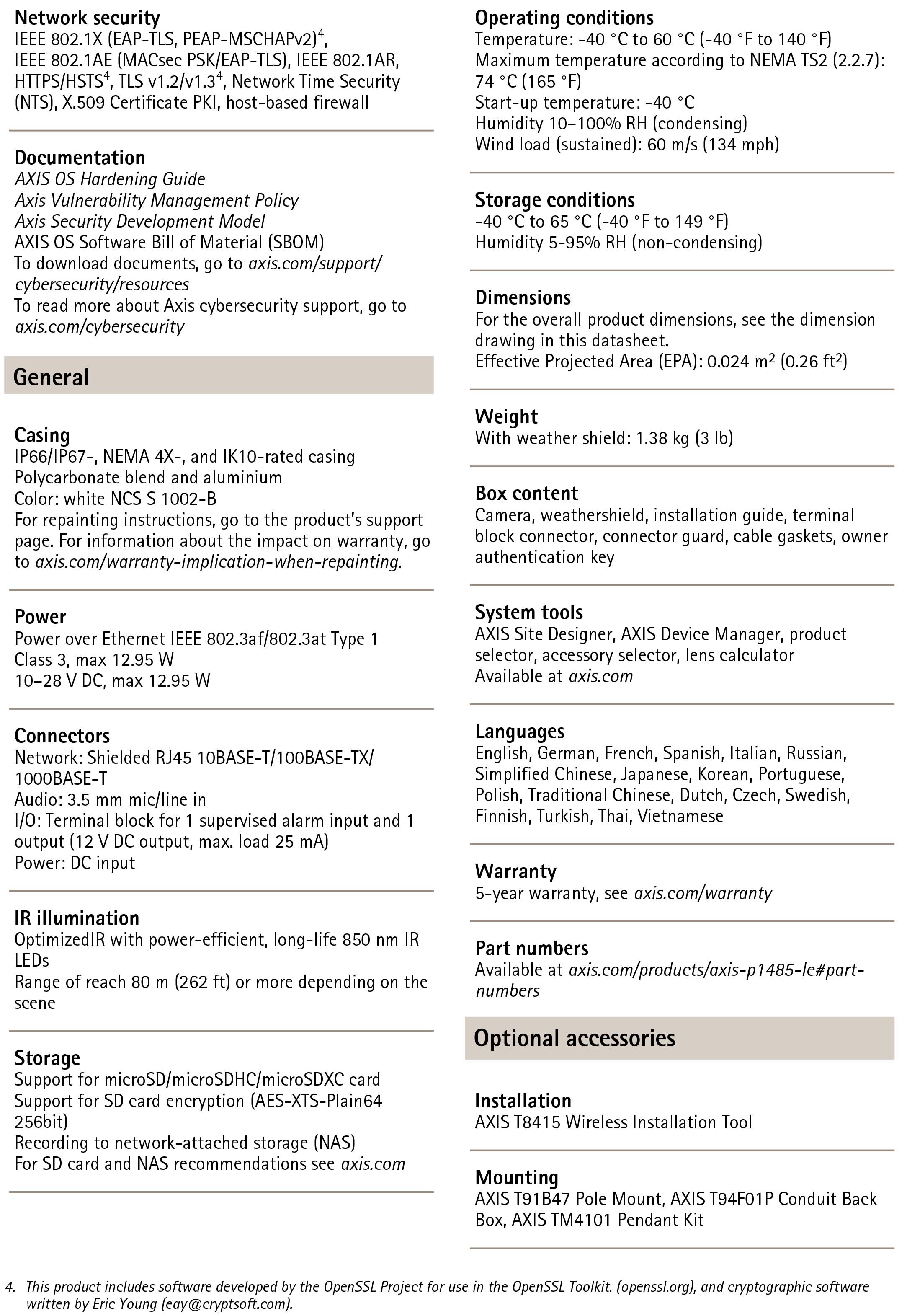 AXIS P1485-LE Bullet Video Camera