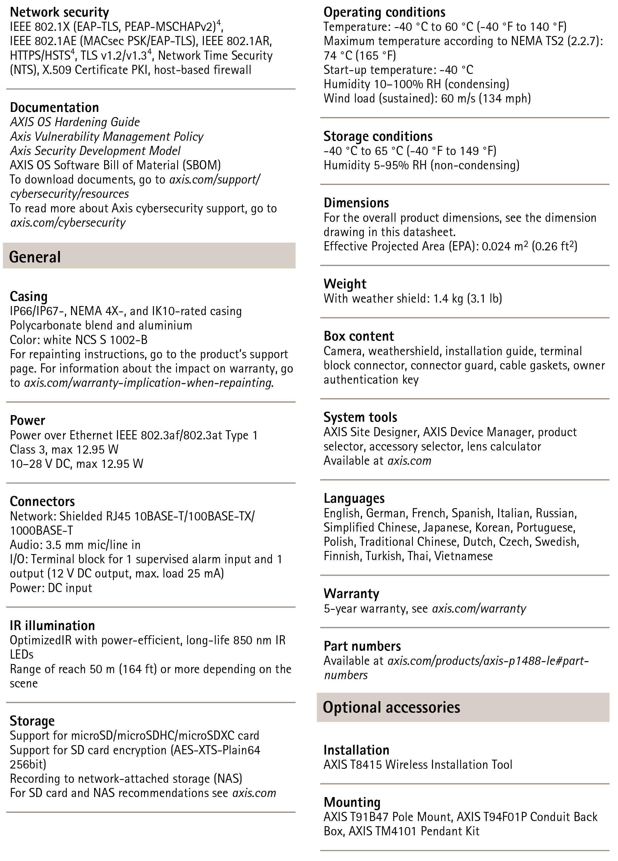 AXIS P1488-LE Bullet Video Camera